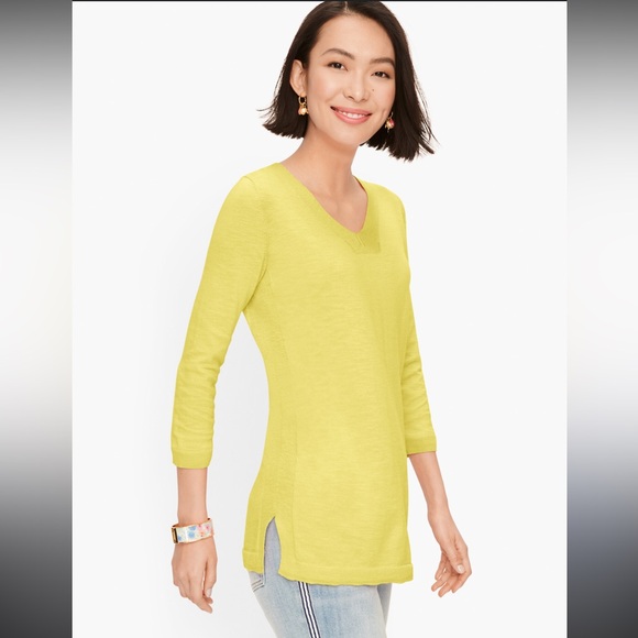 Talbots Sweaters - Talbots SLUB COTTON V-NECK SWEATER - SOLID Lemon/lime Sz Small